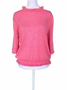 Jill Stuart Pink Ruffle-Trim Knit Pullover